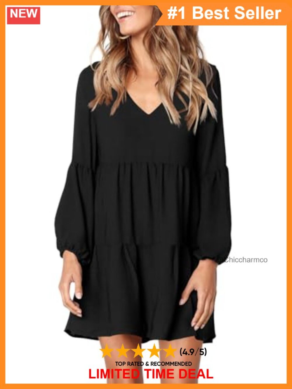 Womens Tunic Dress Long Sleeve V Neck Loose Flowy Swing Shift Casual
